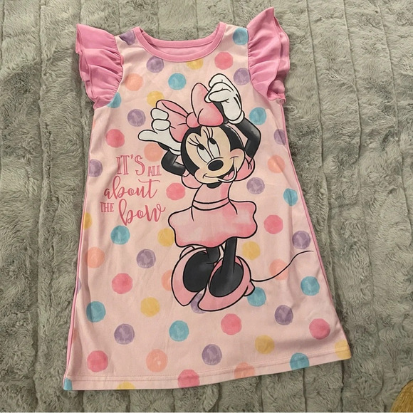 Disney Minnie Mouse Night Gown, Size 4, Pink, Polka Dots, Flutter Sleeves - Picture 1 of 6